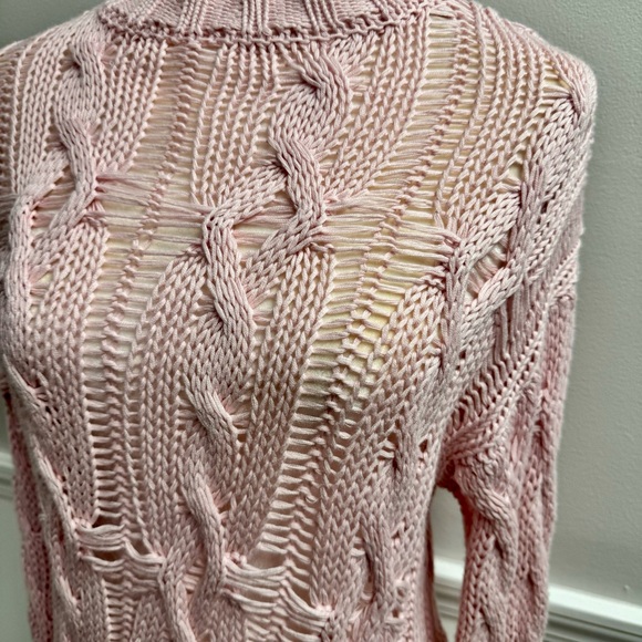 Sablyn Mitzy Pullover Crewneck Cable Knit Distressed Sweater Light Pink XS - Picture 4 of 12